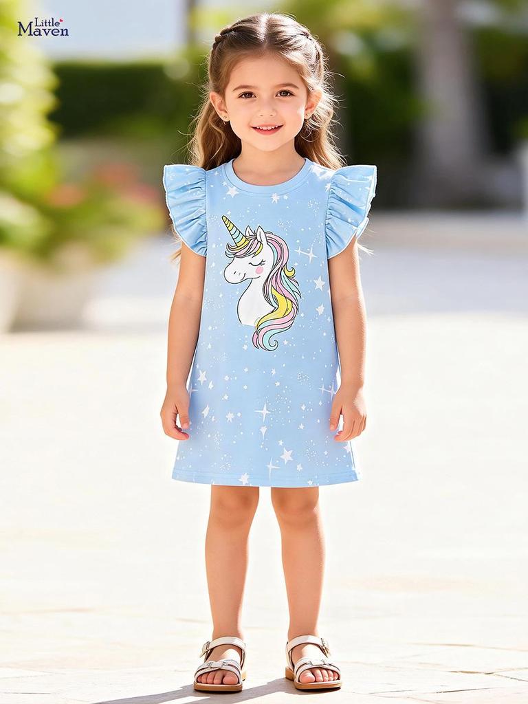 Little Maven Summer Cartoon Dress for Girls