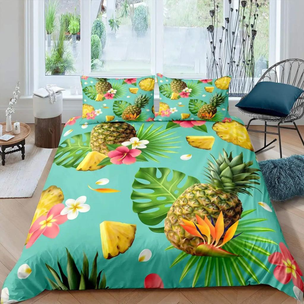 Ananas Bettbezug Set King Size Gelb Geometrisches Ananas Bettwäsche Set Seaside Strand Thema Frucht Bedruckte Bettdecke