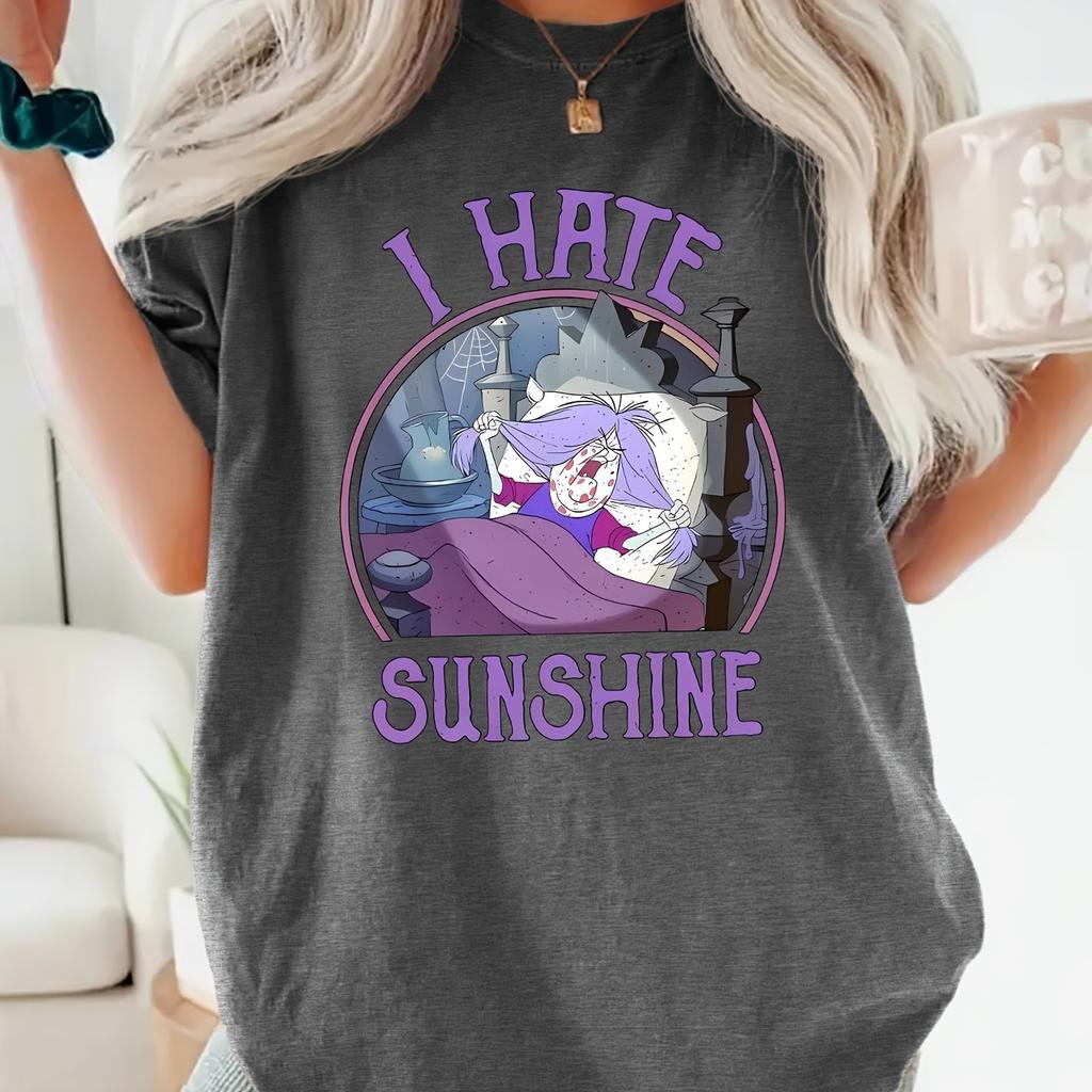 Retro I Hate Sunshine Pattern Short Sleeved All Season Pure Cotton Casual Fashion Suitable for Both Unisex and Women