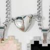 2Pcs Couple Necklace Heart Charm Magnetic Suction Shiny Finish Necklace Valentine Day Anniversary Jewelry Gift