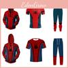 Conjunto Jaqueta Moletom com Zíper Homem-Aranha Camiseta Calças Roupa Fantasia Cosplay Hip Hop Marvel