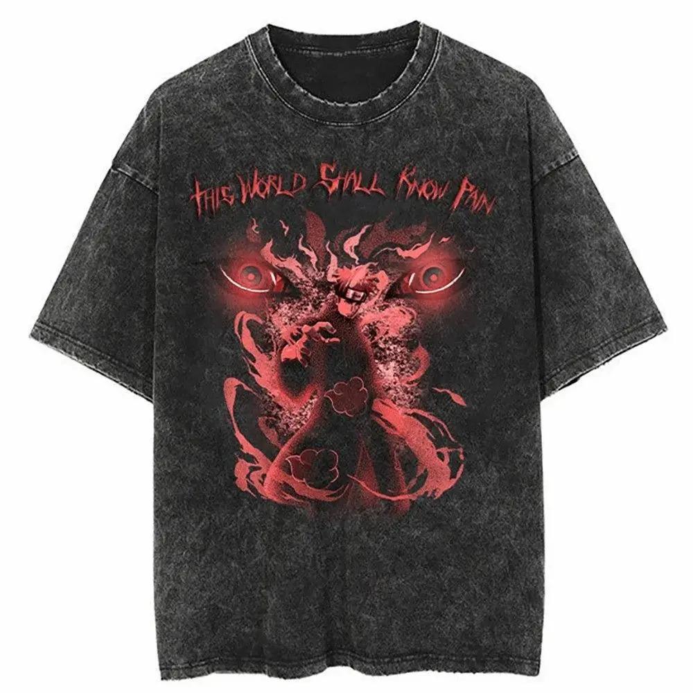 Camiseta Harukas Streetwear Lavada de Naruto Anime para Hombre 2026 - Algodón Puro - Manga Corta de Verano - Diseño Retro Vintage