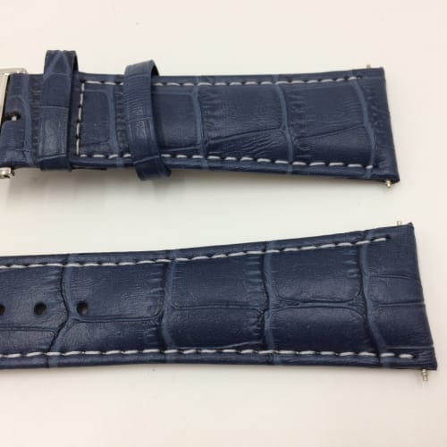 DauStage Genuine Leather Watch Band with D-Buckle, White Stitching, Crocodile Embossed, 5 Colors, 4 Sizes, Includes Spring Bars & Spring Bar Remover (