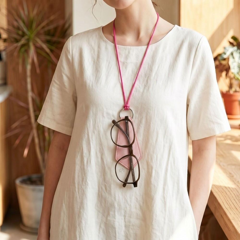 Colorful Neckband Glasses Storage Clip Leather Bag Charm Sunglasses Lanyard for Travel