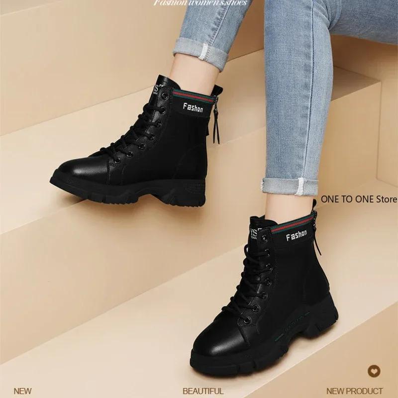New Black Women's Boots Fashion Lady Casual Boots 2024 Spring Autumn Outdoor Non-slip Thick-soled Women Travel Boots Botas Mujer