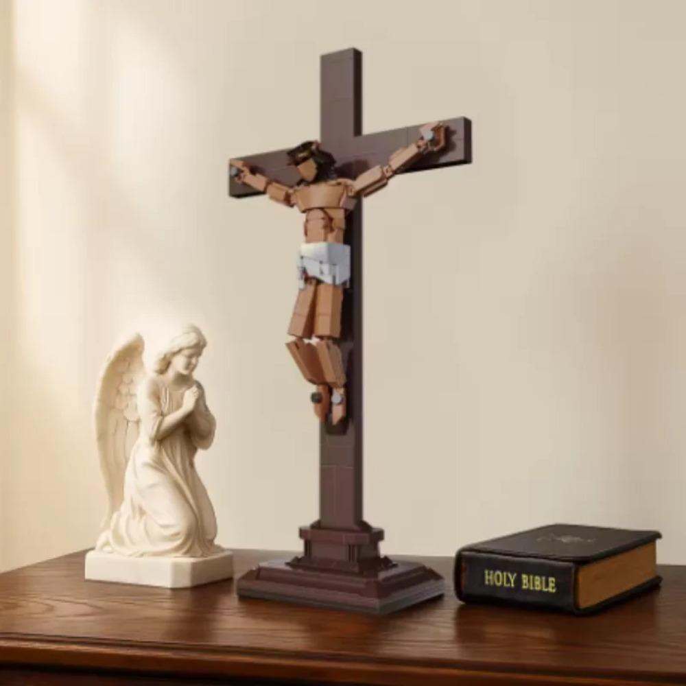 Jesus Crucifix Building Set Christian Cross Display Model Faith-Based Religious Home & Office Decor Statue