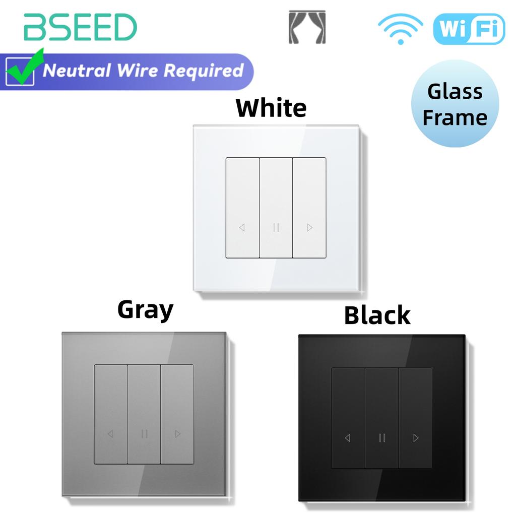 BSEED Wifi Curtain/Light/Roller Switch Series Smart Click Switches Shutter Yellow Backlight Glass/Plastic Frame Tuya APP Switch