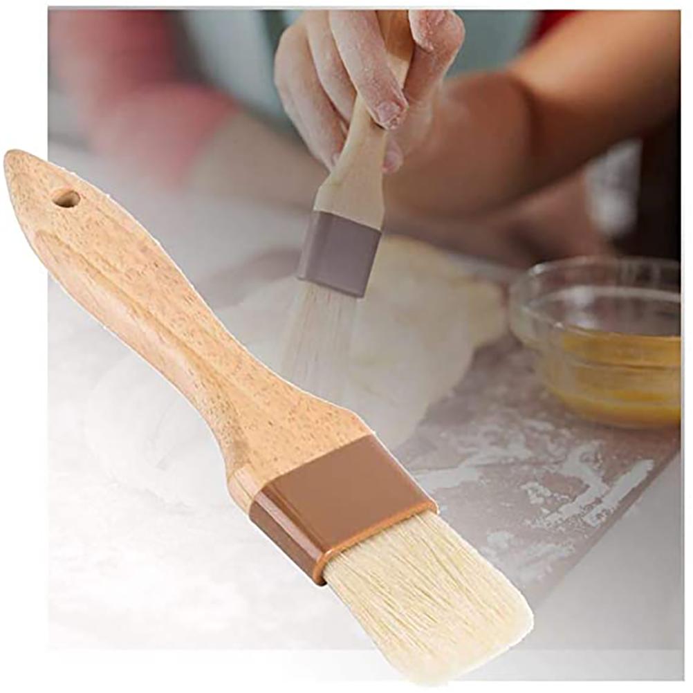 Wool Pastry Brush Kitchen Oil Brush with Wooden Handle Wool Barbecue Brush