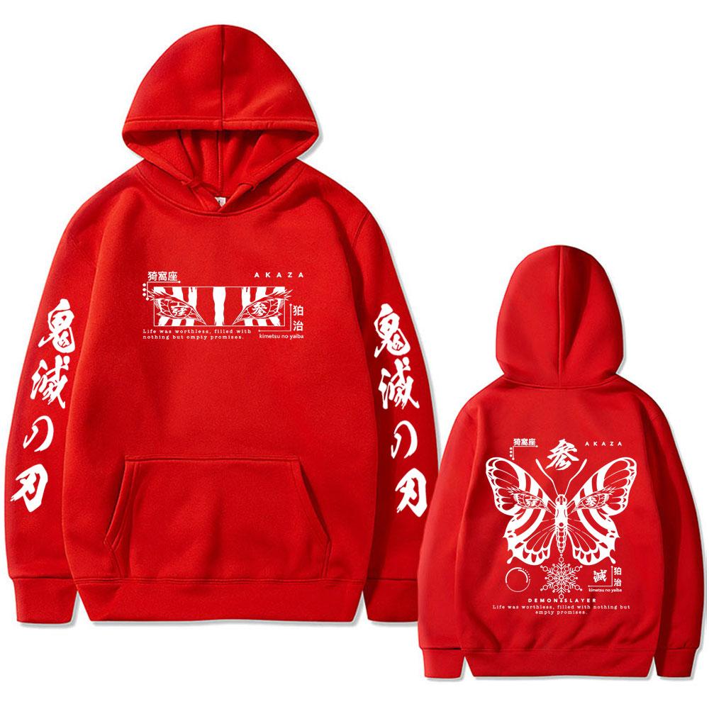 Anime Demon Slayer Akaza Butterfly Eyes Print Hoodie Men Women Clothing Fashion Oversized Male Vintage Hooded Tracksuit