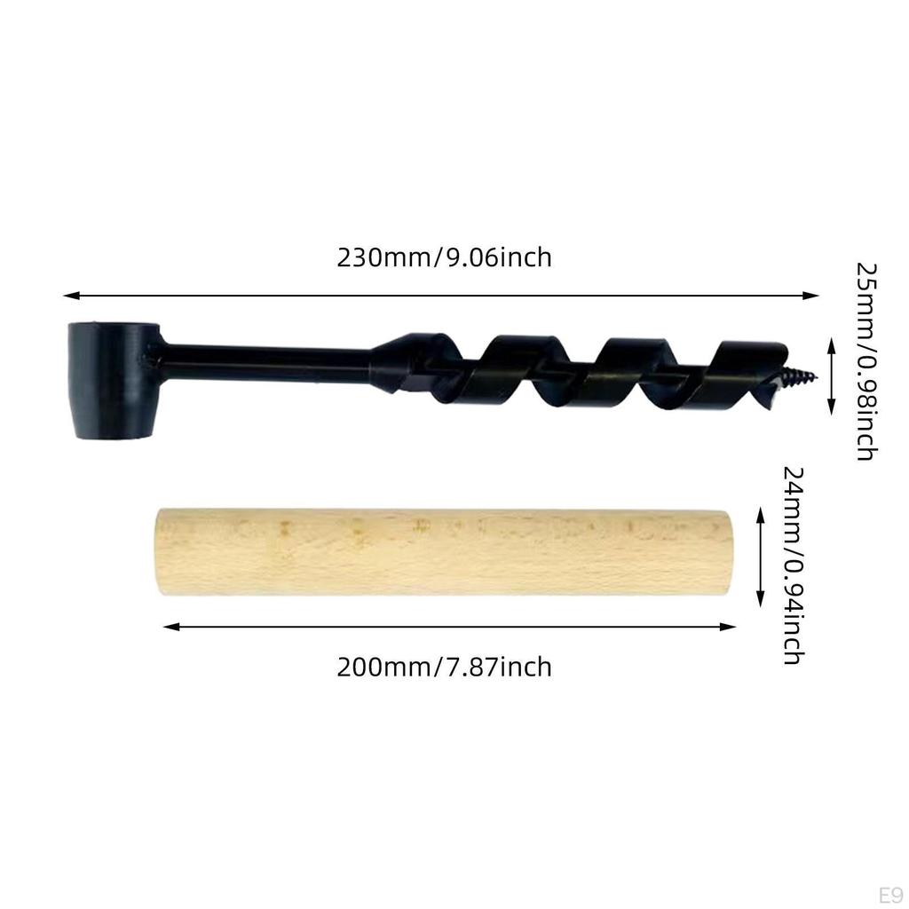 Auger Drill Hand Hole Bit Easy To Use Multipurpose Survival Tool with Wooden Handle for Hiking