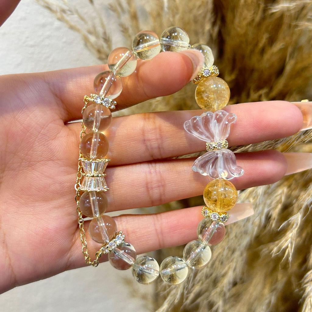 Qiaoen Women's Crystal Yellow Lemon Beaded Bracelet with Large Unique Beads