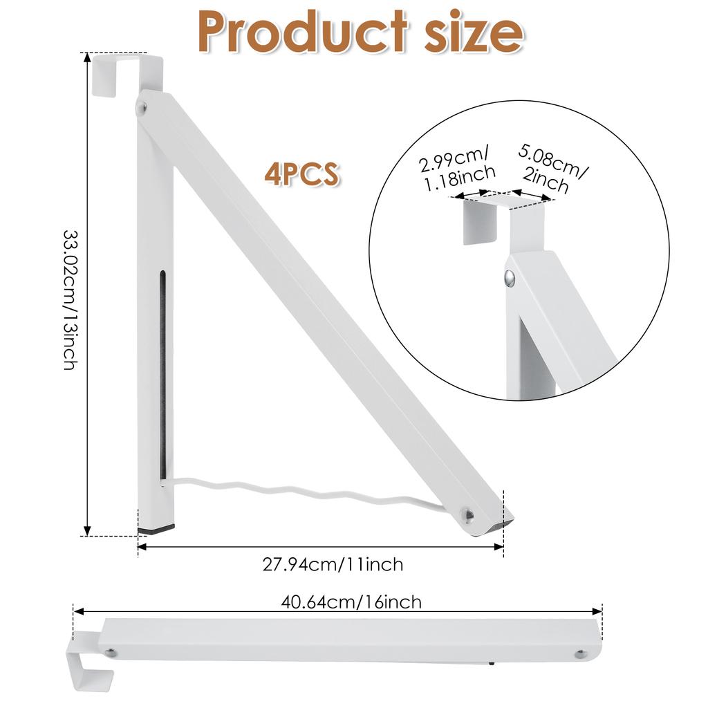 2/4PCS Clothes Drying Rack Wall Mounted Foldable Clothes Hanger Organization Storage Backpacks Hanger Rack for Dorm Laundry Room