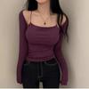 Korea New Style Pure Desire Sexy Off-The-Shoulder Two-Piece Illusionslims Women's Long Sleeve T-Shirt Versatile Smoot