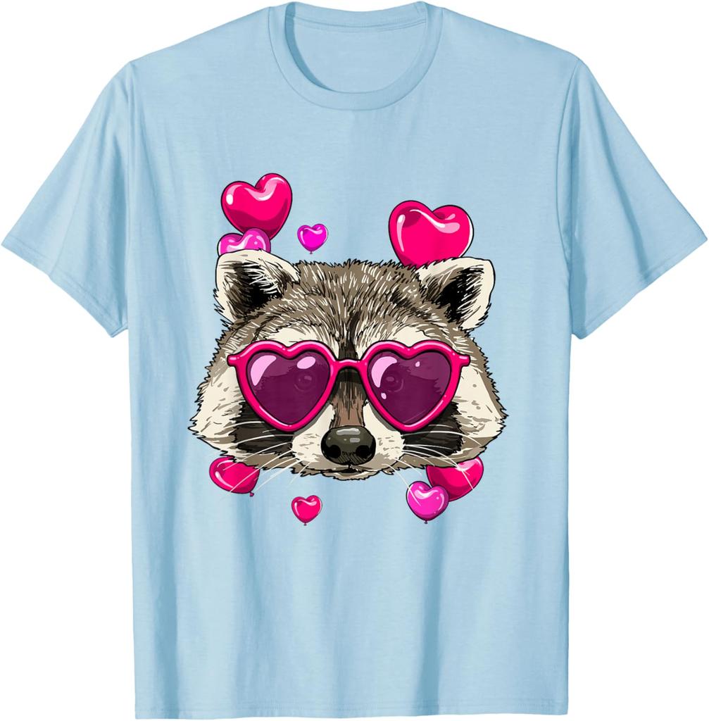 Waschbär Mit Herz-Sonnenbrille Valentinstag Lustiger Müllpanda Grafik-T-Shirt für Herren