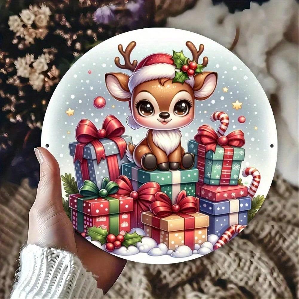 

Vintage Metal Sign Round Deer 8 Inch Wall Decor Waterproof Home Bedroom Christmas Gift Rust Resistant Cafe Club Pub Garage Art 20x20 різнокольоровий