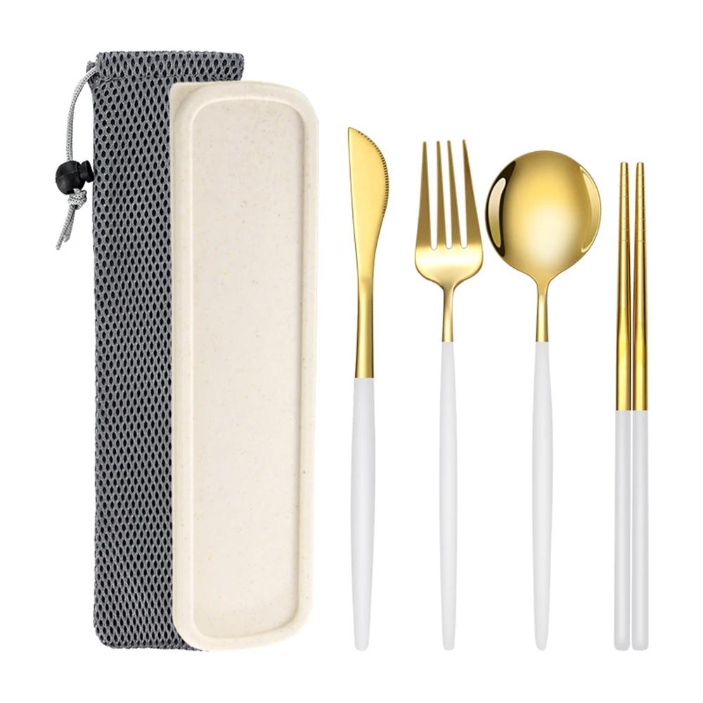 6Pcs/Set Tableware Reusable Travel Cutlery Set Camp Utensils Set with Stainless Steel Knife Spoon Fork Chopsticks Portable Case