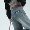 Women's Autumn and Winter Loose High Waist Wide-leg Pants for Women's Autumn and Winter Straight-leg Fur Trousers Retro Blue Floor