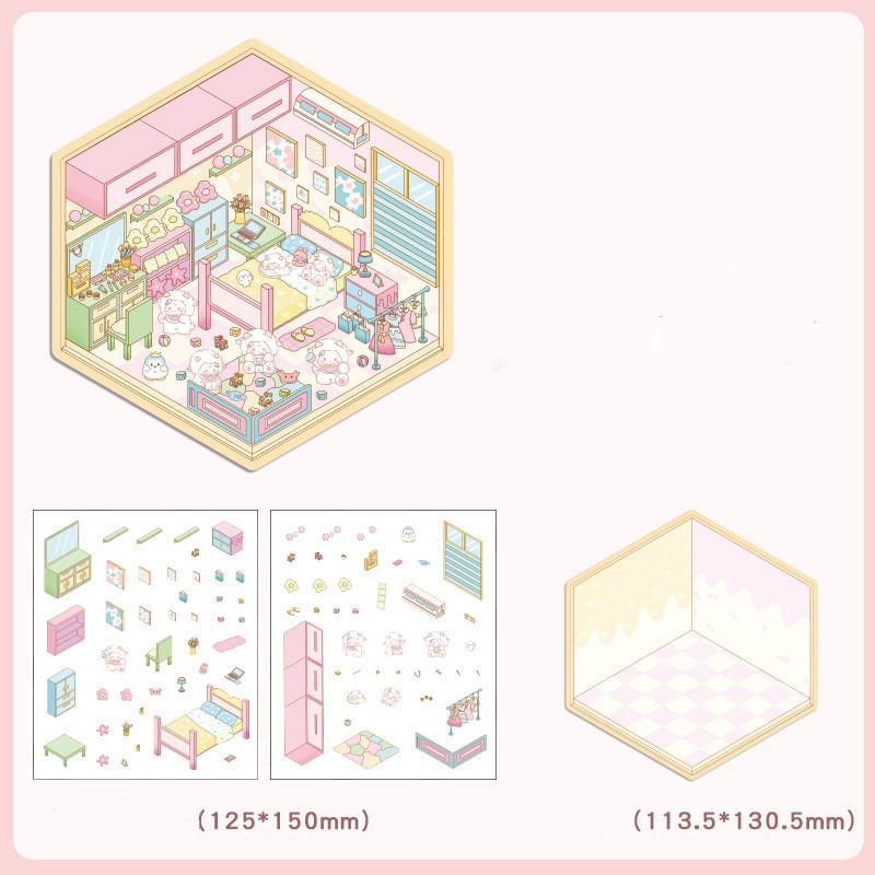 Cartoon Food Street Landscape Sticker Cabin Scene DIY Toy Game Sticker Festival Birthday Gift for Kids Girls and Children