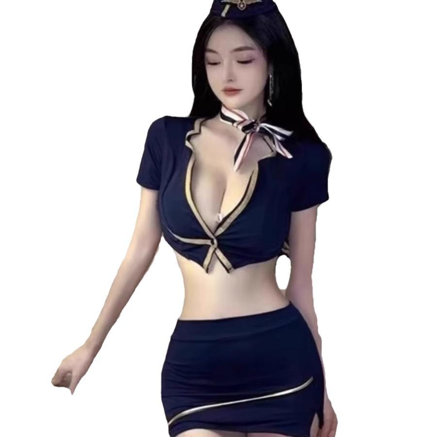 Sexy captain stewardess uniform suit cosplay costume female pure desire drag policewoman cos suit