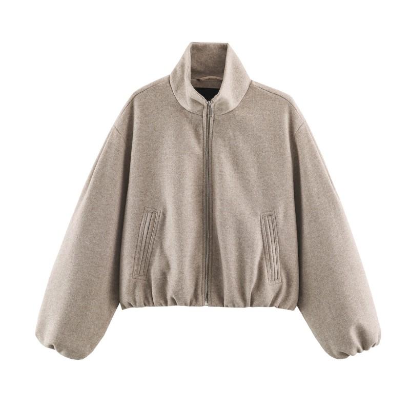 Womens Soft Stand Collar Long Sleeve Pilot Jacket Casual Loose Fit Solid Color Fall Outerwear