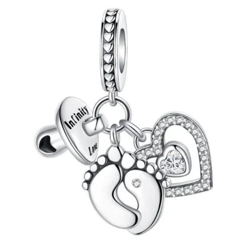 Sparkling Birthstone Charms Copper Heart Mom Key Pendant Bead Fit Original Necklace Bracelet Women Jewelry Diy Gift