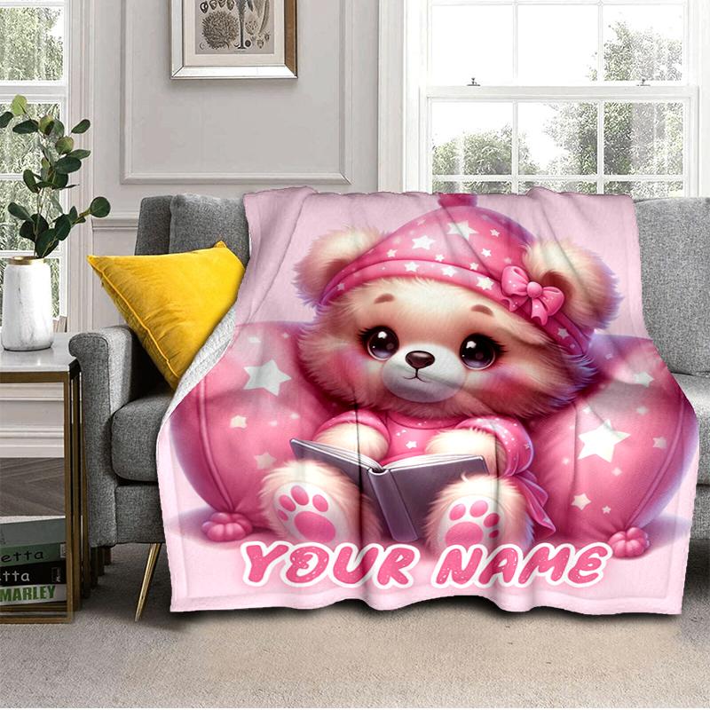 1PC Custom Name Pink Dreams: Cozy Flannel blankets Patterns Throw Blanket All-Season Soft Gift for Couch, Bed, Camping gifts