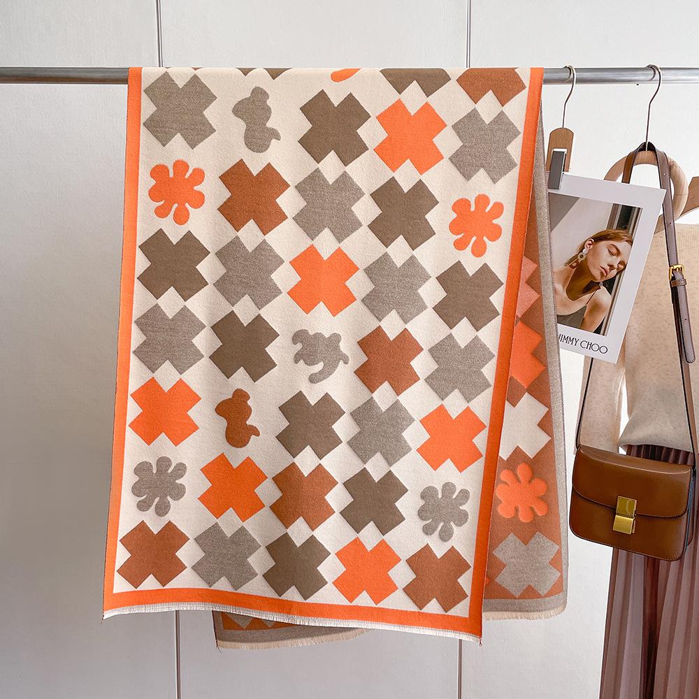 

Big Shawl Fashion Fork Printing Korean Version Small Clear Scarf Thick Imitation Cashmere Fringed Scarf Women 180*65cm