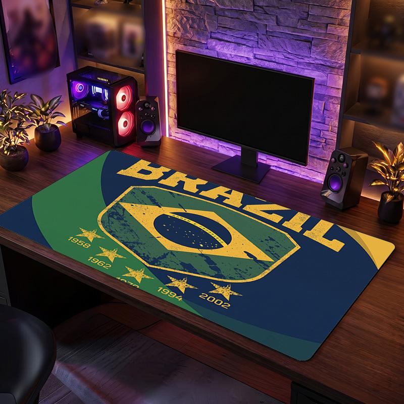 Brazil Football Crest Mouse Pad, Extended Non Slip Rubber Desk Mat for Gaming Office Laptop Fan Gift