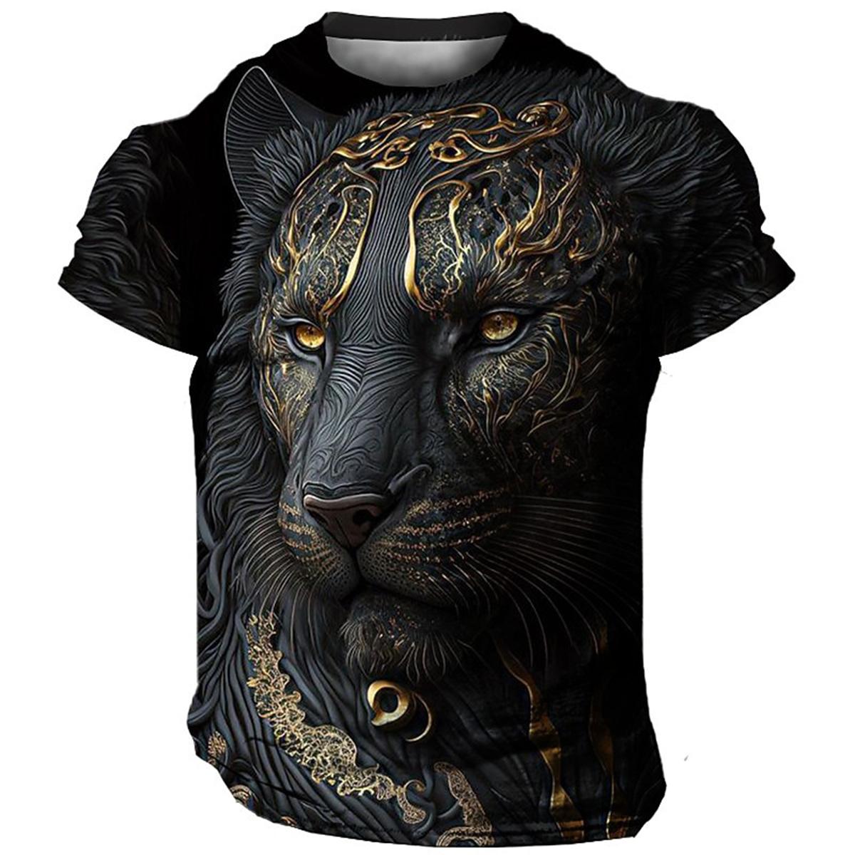 

Men s summer street versatile T-shirt 3D printed retro lion new loose quick drying casual breathable short sleeved top XS
