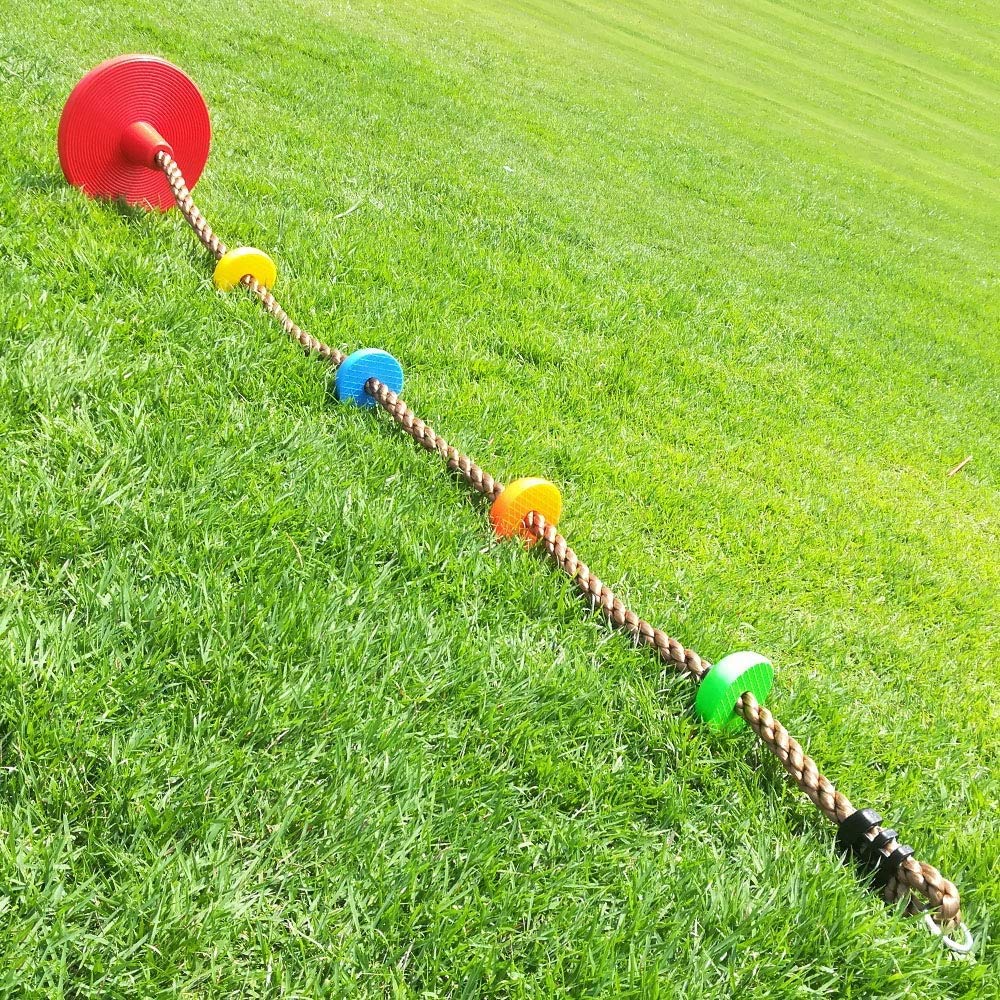 Farfly Tarzan Rope for Kids, 5 Discs, 2m Climbing Rope with Belt and Carabiner, 150kg Weight Capacity, Knotted Rope for Parks, Outdoors, Climbing