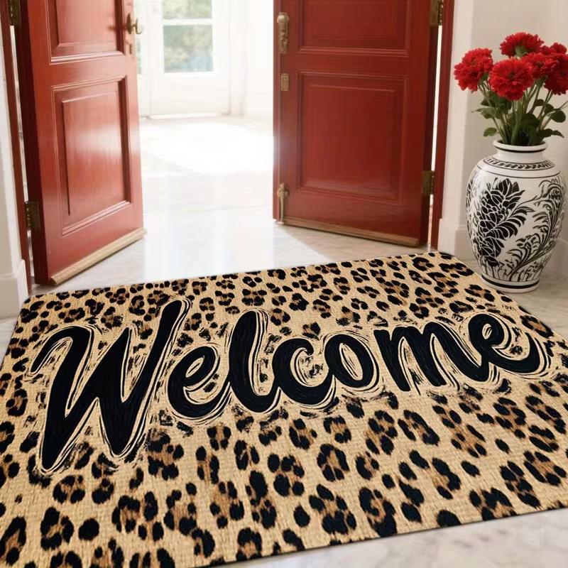 

Modern Carpet Mats Feature Leopard Pink Bow Decorations for Bedrooms Living Rooms Kitchens and Indoor Holiday Themed Carpets 40cm x 60cm