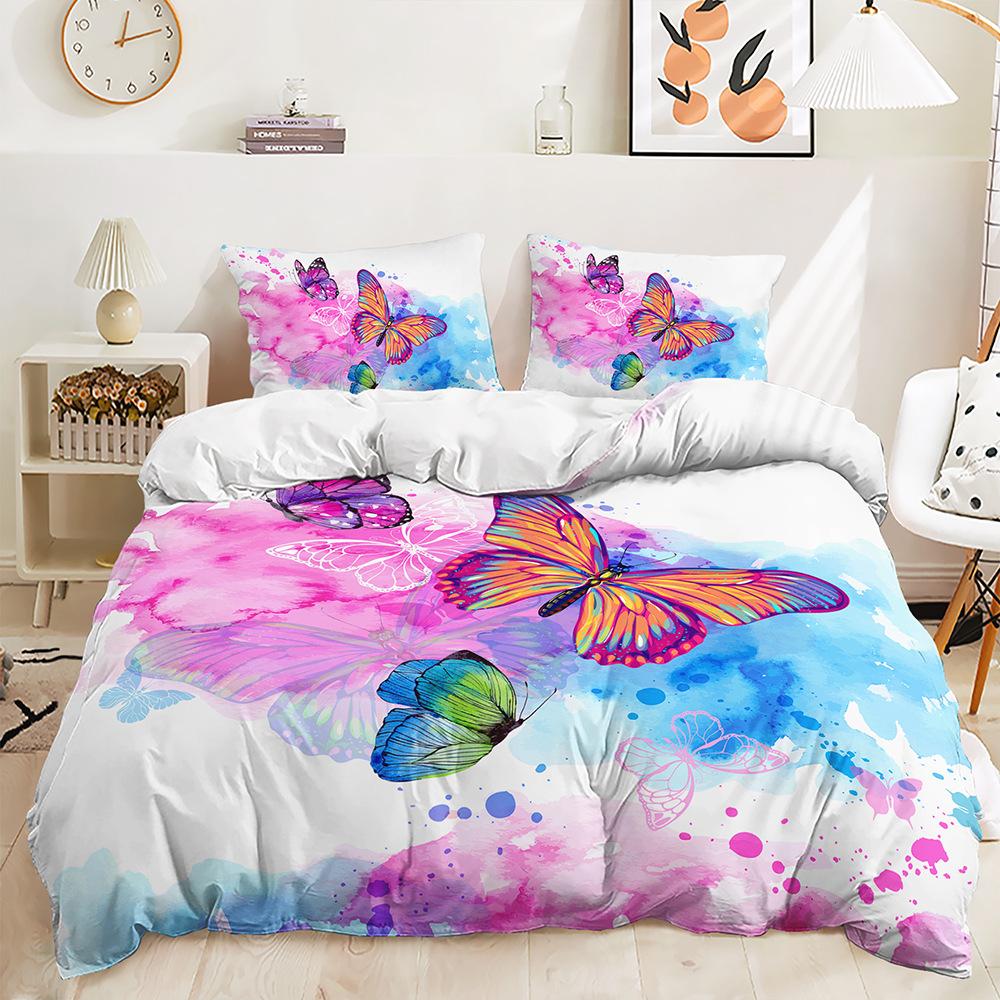 Quilt Cover Mermaid Butterfly Pink Purple Bedding Decoration Digital Printing Three-Piece Set