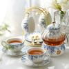 English-style Afternoon Tea Set, Flower Teapot, Heated Glass Teacup, Blue and White Porcelain Coffee Cup and Saucer