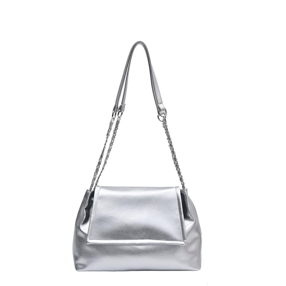 

Large Capacity Leather Shoulder Bag Classic Women Tote Handbag Simple Boston Crossbody Bag Girls серебряный