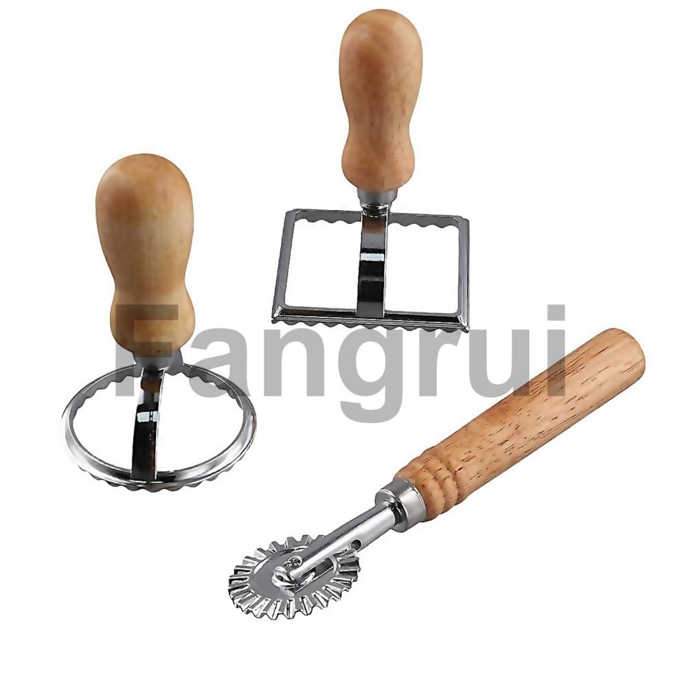For 3pcs Ravioli Stamp Maker Cutter With Roller Wheel Setmold With Wooden Handle For Pastadumplings