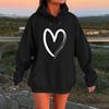 Women's Heart Print Hoodies Fall Long Sleeve Drawstring Pullover Top Oversized Fleece Lined Sweatshirt with Pocket