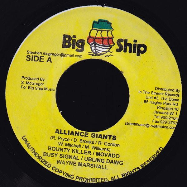 

7-дюймовая пластинка BOUNTY KILLER / MAVADO / BUSY SIGNA - Alliance Giants НЕТ Big Ship 2007 Ямайка Регги, Ска и Даб Б/У