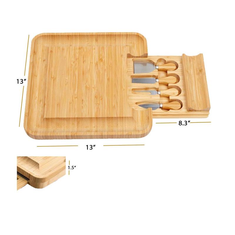 Bamboo Anti-Slip Fruit & Cheese Cutting Board Set with Drawer & Knife