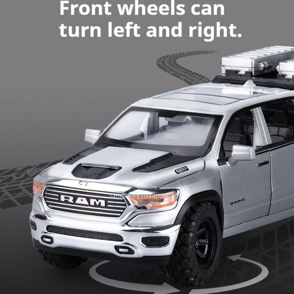 1:32 RAM Mammoth Pickup Model Toy Car Front Wheel Steering Alloy Body Simulated Off-road Truck Models Toys Sound Light Gifts