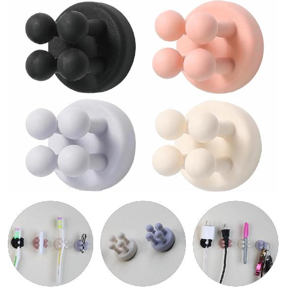 Mindful Design Razor Holder - 4Pcs Self Adhesive Silicone Toothbrush Holders Wall Mounted to Mirror for Shower Hanging Towel, Functional Waterproof