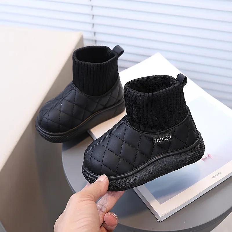 Boys Girls Snow Boots Non-slip for Winter Children Warm Boots with Thick Cotton 2024 New Fashion Kids Flat Shoes Solid Color
