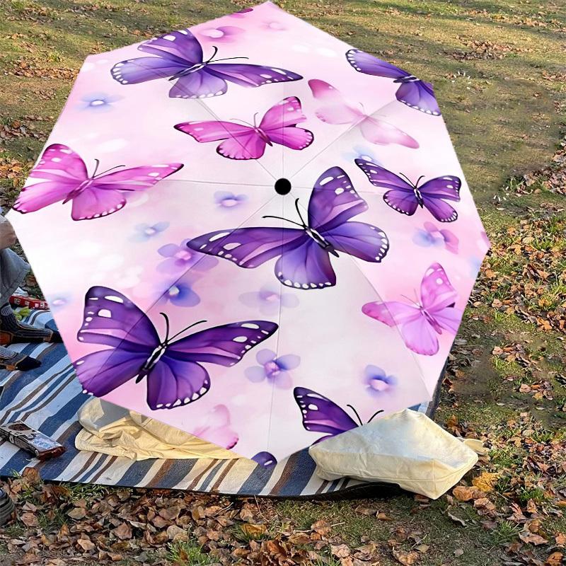1PC Butterflies Flowers Umbrella-8-Rib Reinforced Portable Folding Travel Suitable for All Seasons Outdoor Daily Use-Z0456