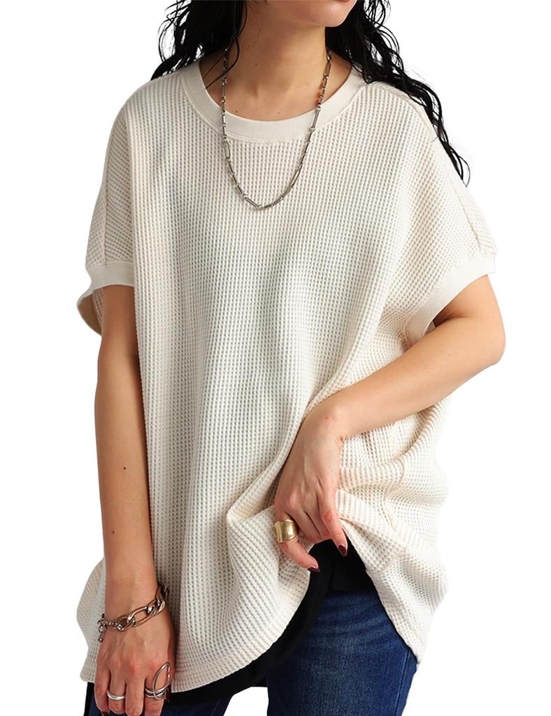 antiqua Oni Waffle Short Sleeve Solid Regular White Top, Women's T-Shirt, Color, PN-00476, (S-L Equivalent/One Size), 03,