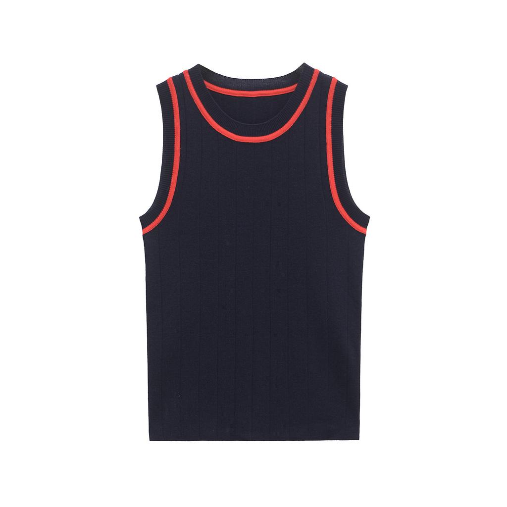 European and American Style, New Women's Clothing, Classic, Contrasting Color Needle Eye Decoration Sleeveless Knitting On 3519012
