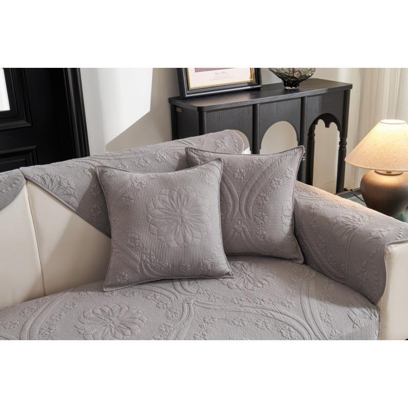 Light Luxury Retro Yarn-dyed Pure Cotton Sofa Cushion Simple Embroidered Non-slip Sofa Cushion Cover All-season Backrest Towel