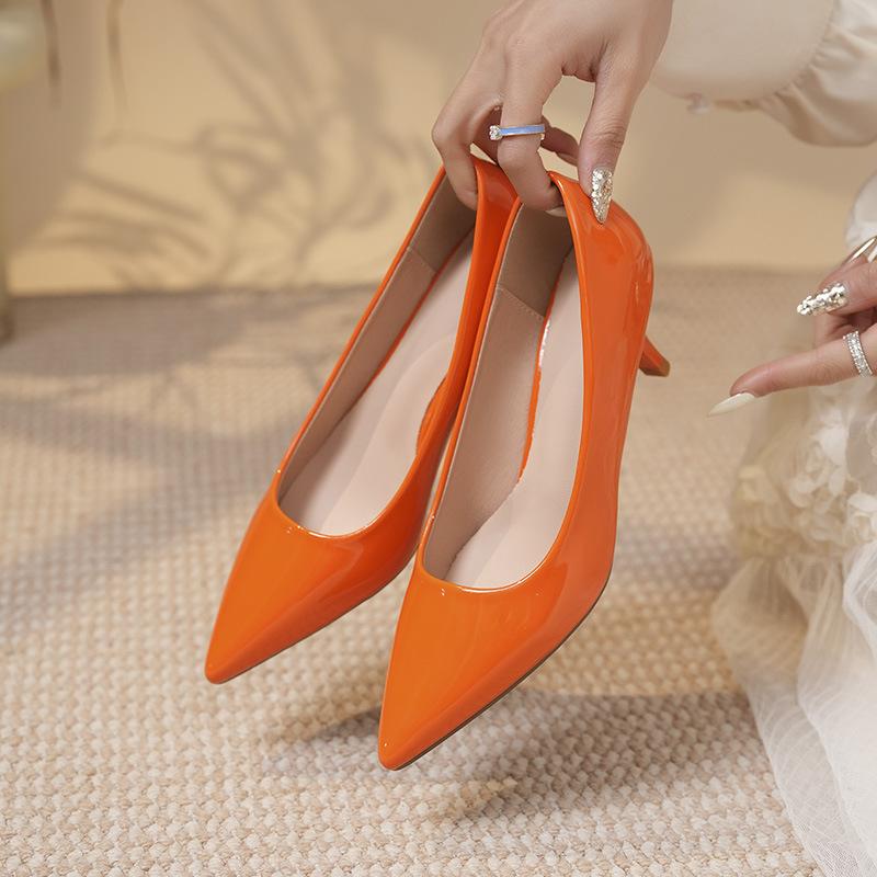 Professionelle High Heels Damen Spitz zulaufend Flacher Ausschnitt Große Größe Einzelne Schuhe Mikrofaser Schwarz Mittlerer Absatz OL Flugbegleiterin Kleid Arbeitskleidung