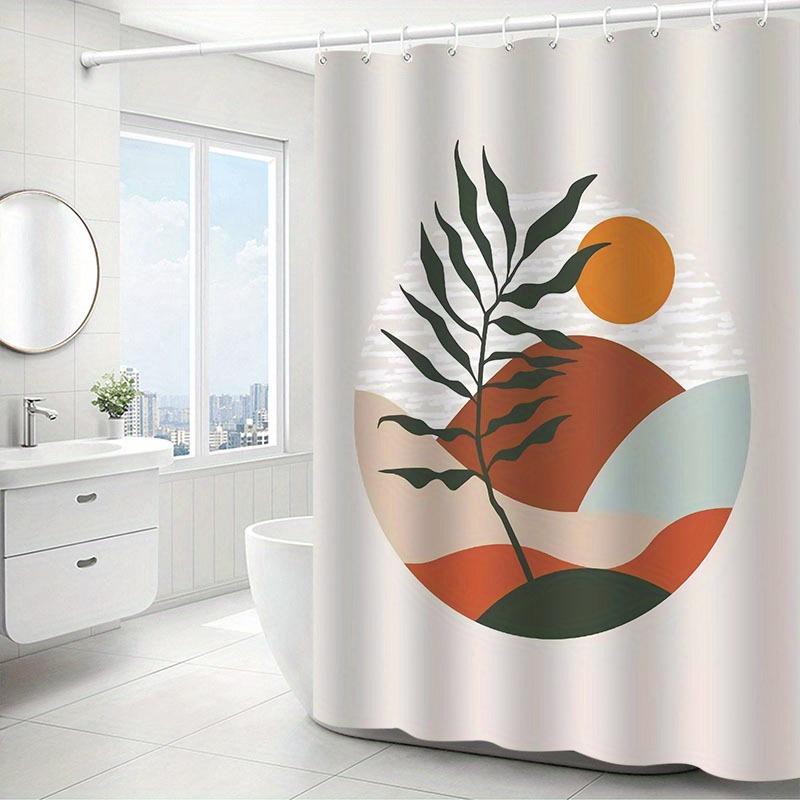 Luxury Knitted Mountain Sunset Shower Curtain – Elegant Waterproof Bath Decor, Machine Washable with Hooks
