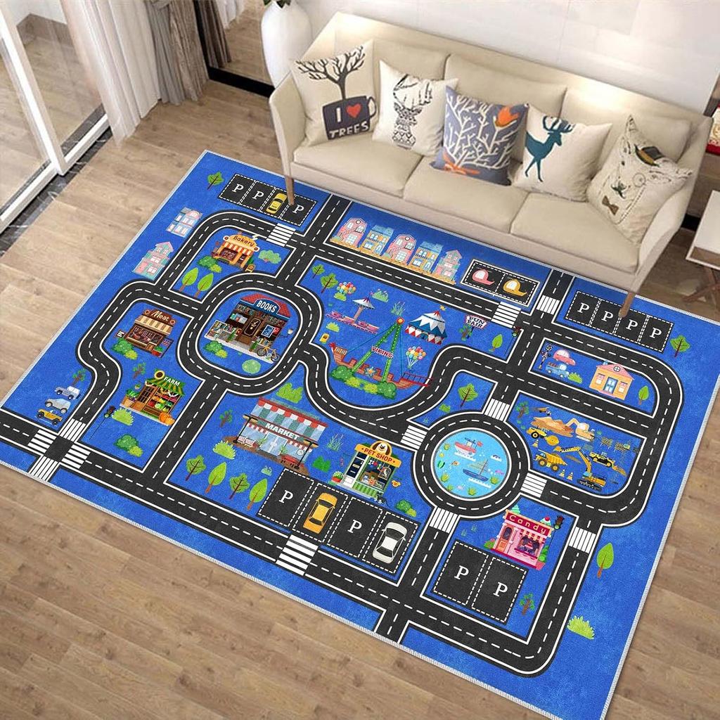 Rosa Stadt Verkehrs Teppichmatte Kinder Spielzimmer Schlafzimmer Bildung Straße Spielplatz Muster Anti Rutsch Weich Heimdekoration Teppich