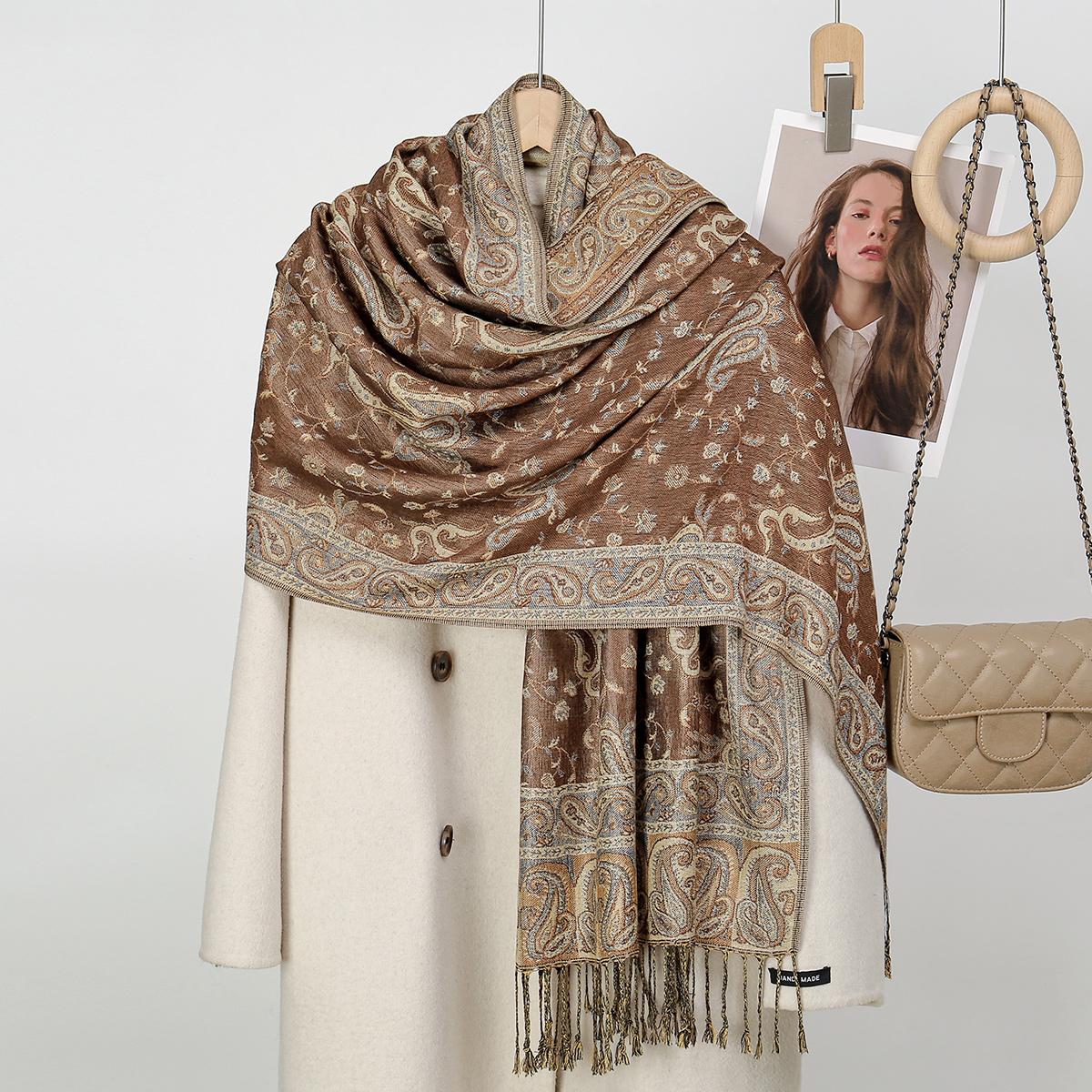 

Paisley Cotton Scarf Women Jacquard Cashew Printed Scarves Female Tassel Retro Blanket Vintage Sunscreen Wraps Shawls
