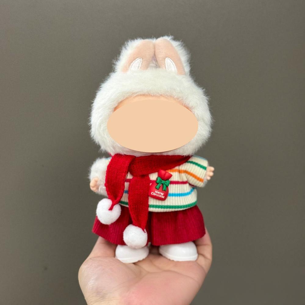 Only Clothes For 17Cm Labubu V1 V2 V3 Plush Idol Doll'S Clothing Christmas Red Santa Claus Sweater Hat Set Halloween Accessories